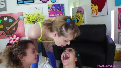 Swallowed – Allie Addison And Aliya Brynn And Spencer Bradley Blowjobs And Cum Swap