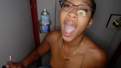 Gloryhole Swallow – Glasses Wearing Ebony Girl Sucks It Dry 4th Visit Porn Video